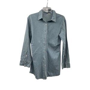 Sunday Up Womens Denim Button Up Top Long Sleeve Blue Size Small